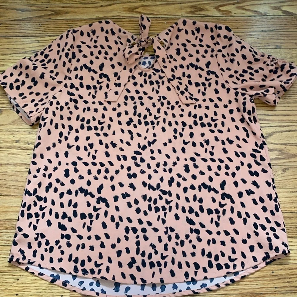 Papermoon Claudia Ruched Sleeve Blouse Coral and black size small top